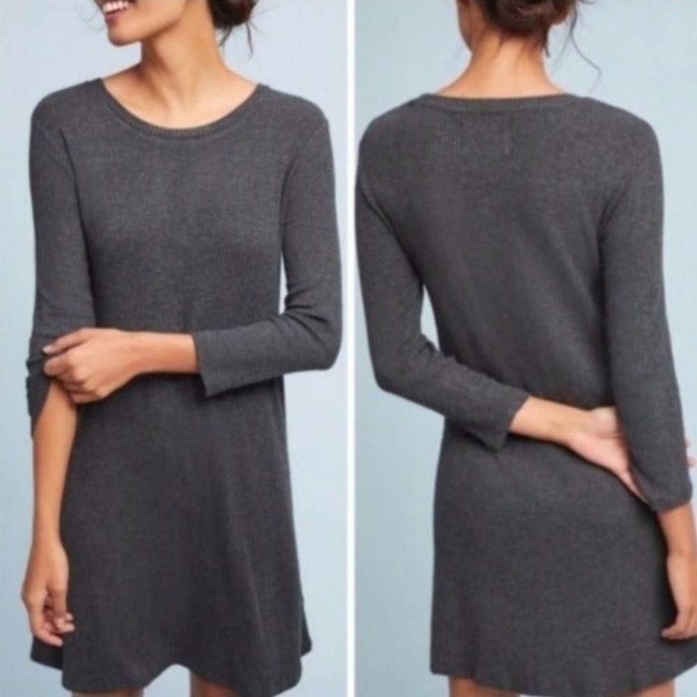 ANTHROPOLOGIE Velvet Graham & Spencer Gray Ribbed Dress Size M